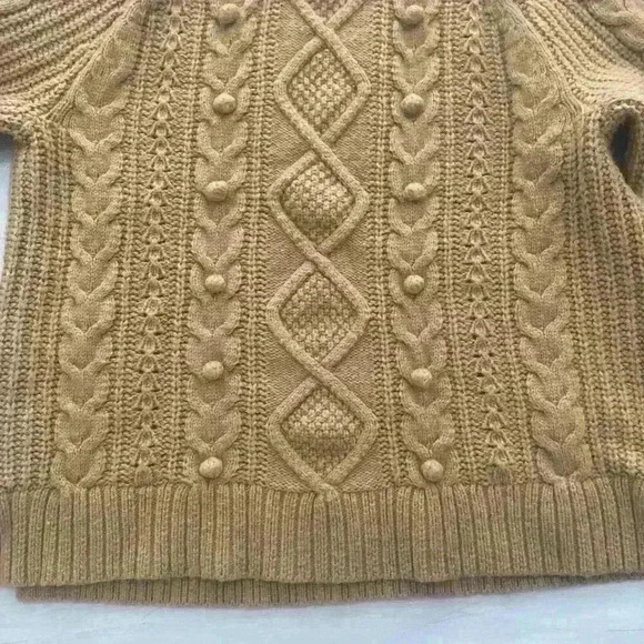 J. Crew Wool Blend Azra Pom Pom Cable Knit Mock Neck Sweater Size Medium preppy - Picture 8 of 11